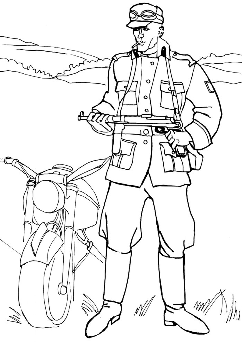 kolorowanka wojsko niemiecki żołnierz z Drugiej Wojny Światowej, malowanka do wydruku dla chłopców nr 41